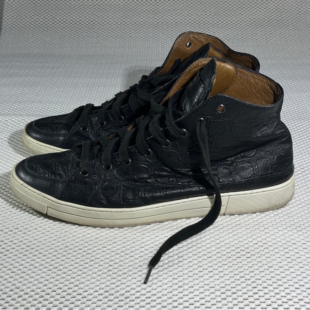 Salvatore Ferragamo monogram pattern leather high top sneakers